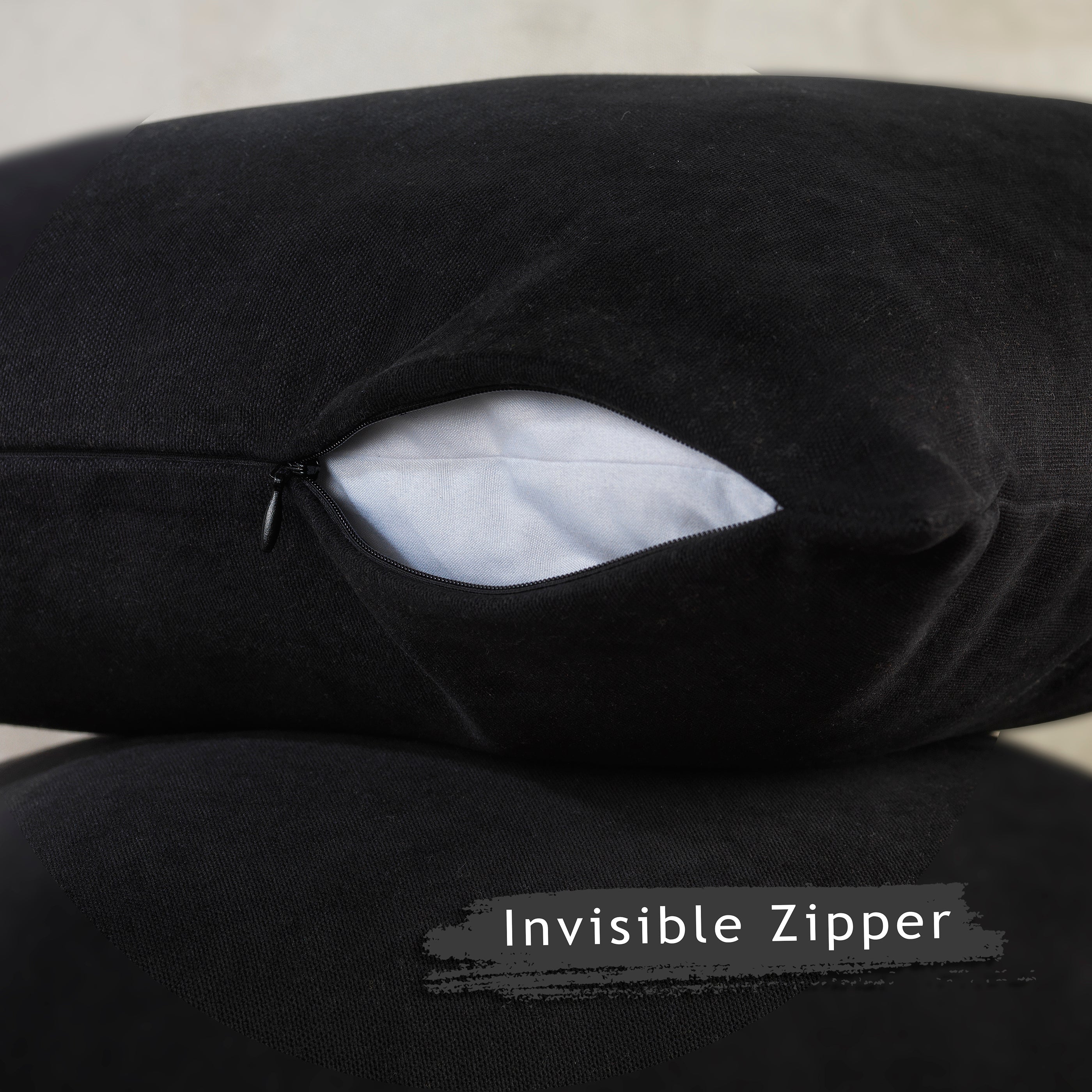 Decorative Cushion Covers Set of 2 Hidden Zipper - Black