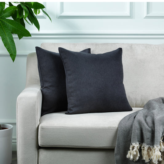 Linen Texture Cushion Covers Set of 2 Hidden Zipper - Anthracite
