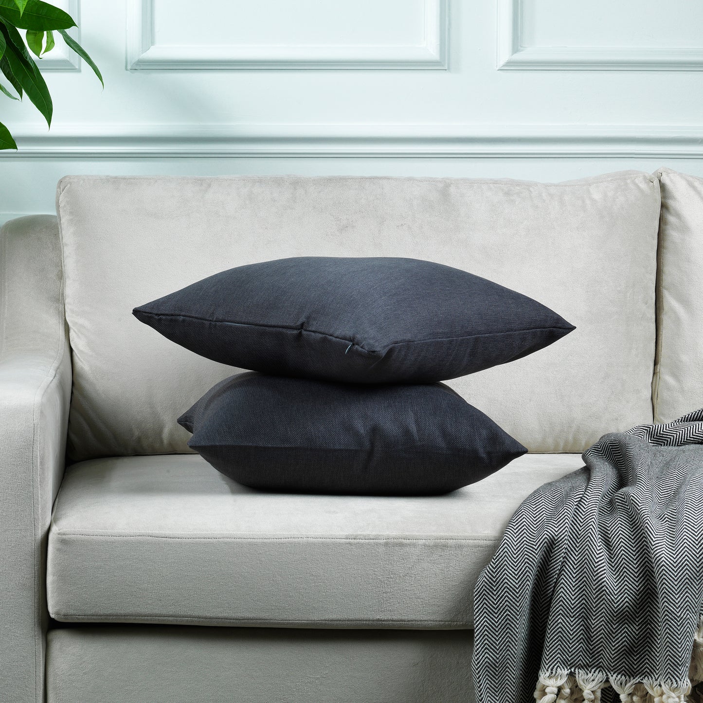 Linen Texture Cushion Covers Set of 2 Hidden Zipper - Anthracite
