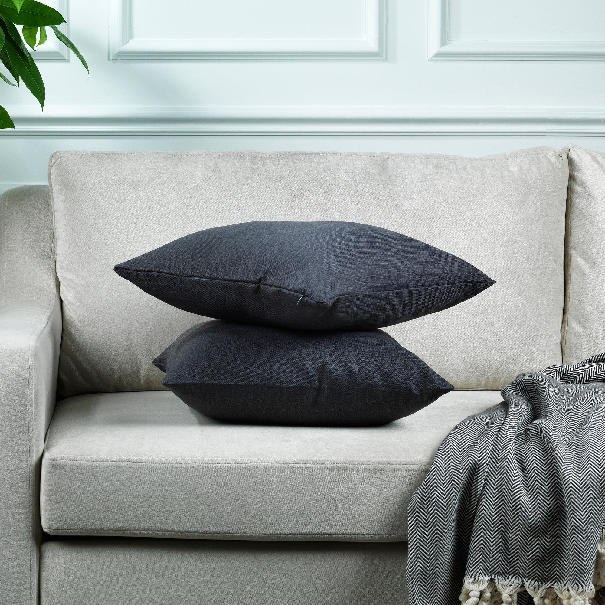 Linen Texture Cushion Covers Set of 2 Hidden Zipper - Anthracite