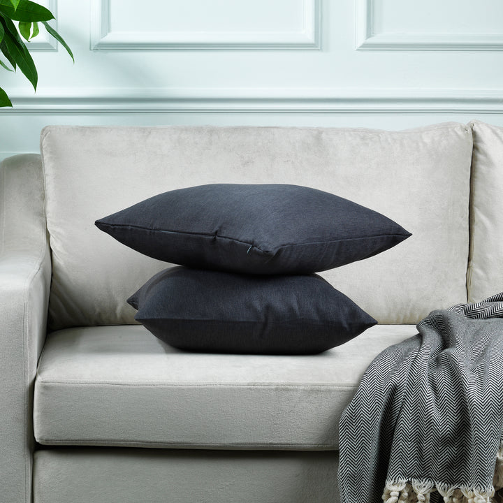 Linen Texture Cushion Covers Set of 2 Hidden Zipper - Anthracite