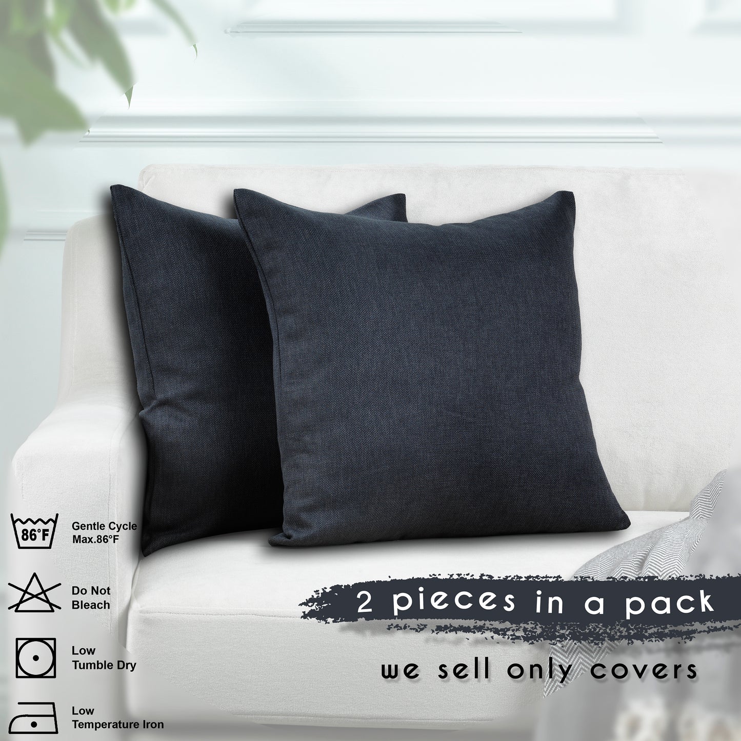 Linen Texture Cushion Covers Set of 2 Hidden Zipper - Anthracite