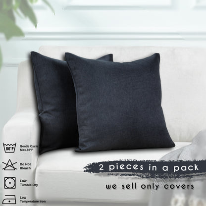 Linen Texture Cushion Covers Set of 2 Hidden Zipper - Anthracite