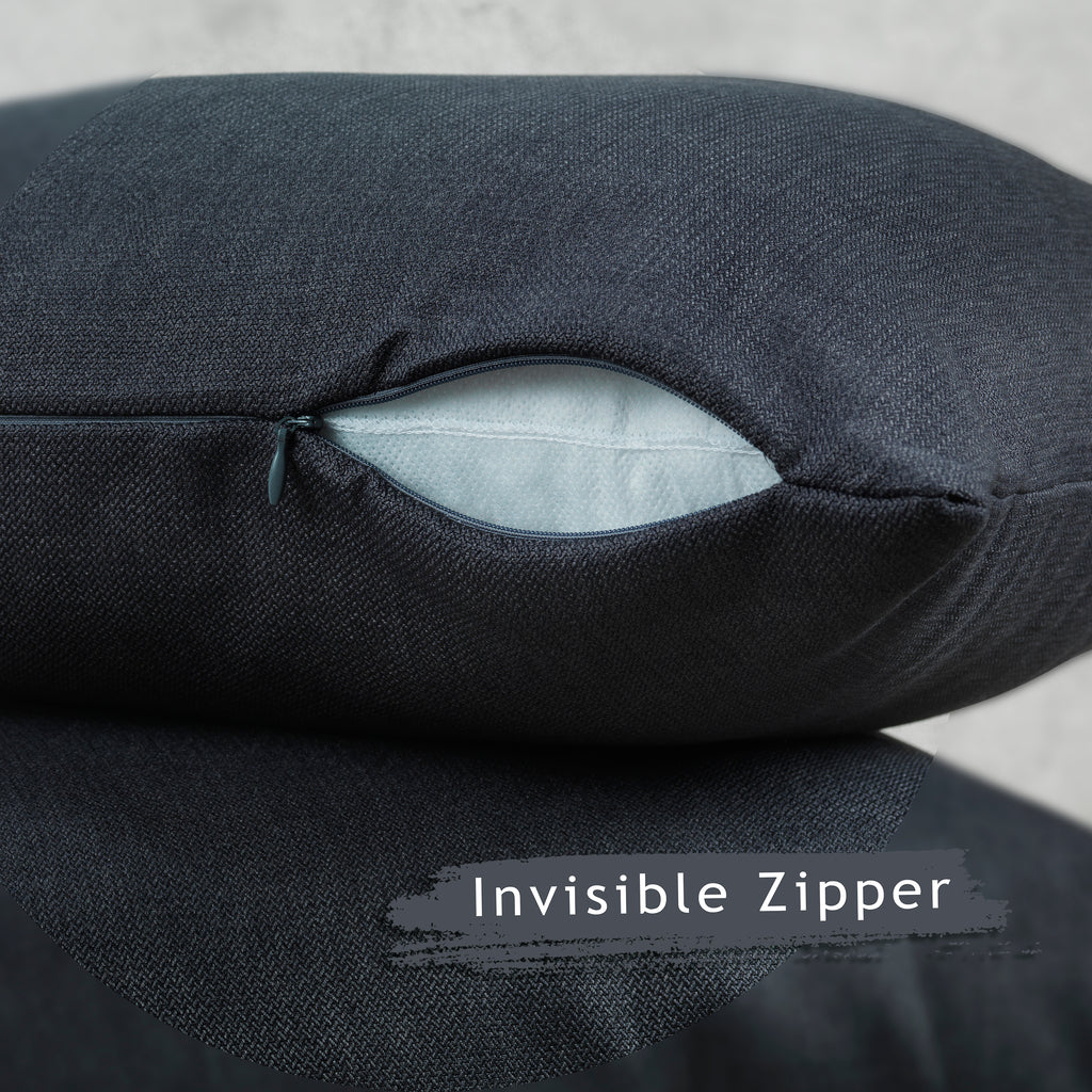 Linen Texture Cushion Covers Set of 2 Hidden Zipper - Anthracite