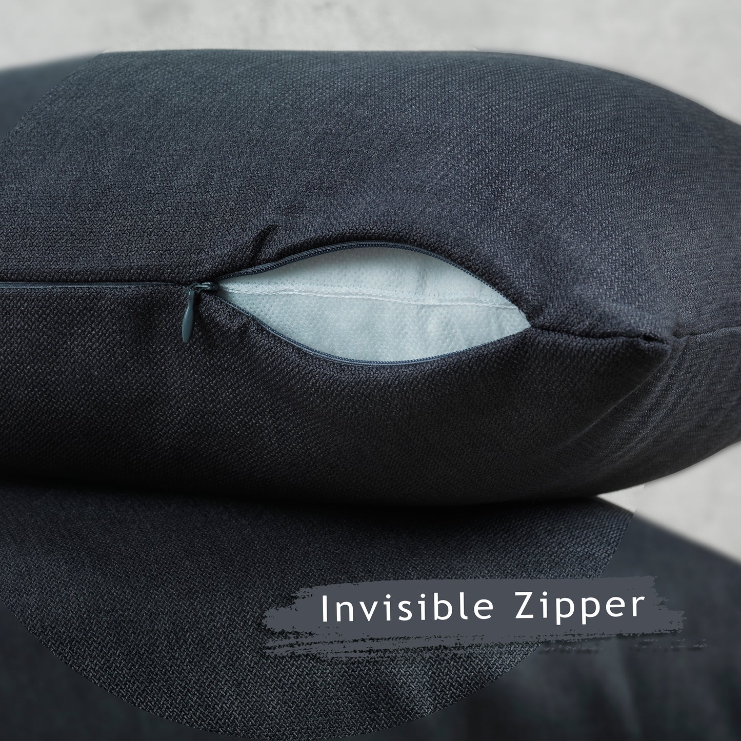 Linen Texture Cushion Covers Set of 2 Hidden Zipper - Anthracite