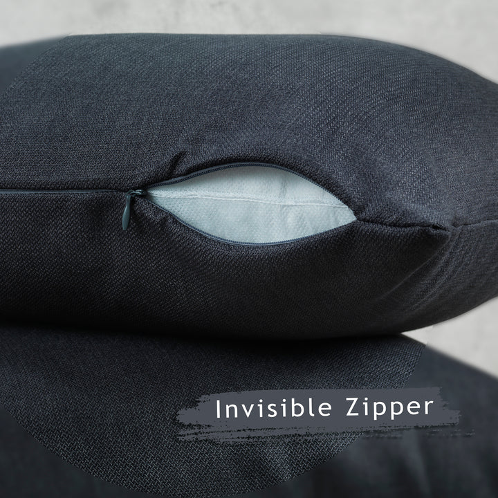 Linen Texture Cushion Covers Set of 2 Hidden Zipper - Anthracite