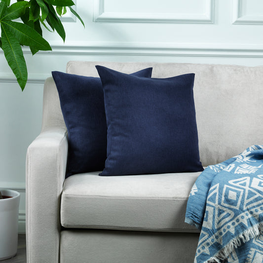 Linen Texture Cushion Covers Set of 2 Hidden Zipper - Navy Blue