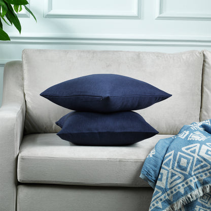 Linen Texture Cushion Covers Set of 2 Hidden Zipper - Navy Blue