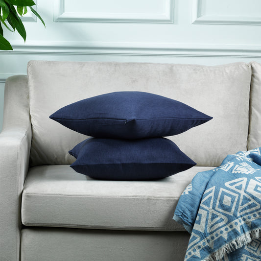 Linen Texture Cushion Covers Set of 2 Hidden Zipper - Navy Blue