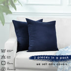Linen Texture Cushion Covers Set of 2 Hidden Zipper - Navy Blue