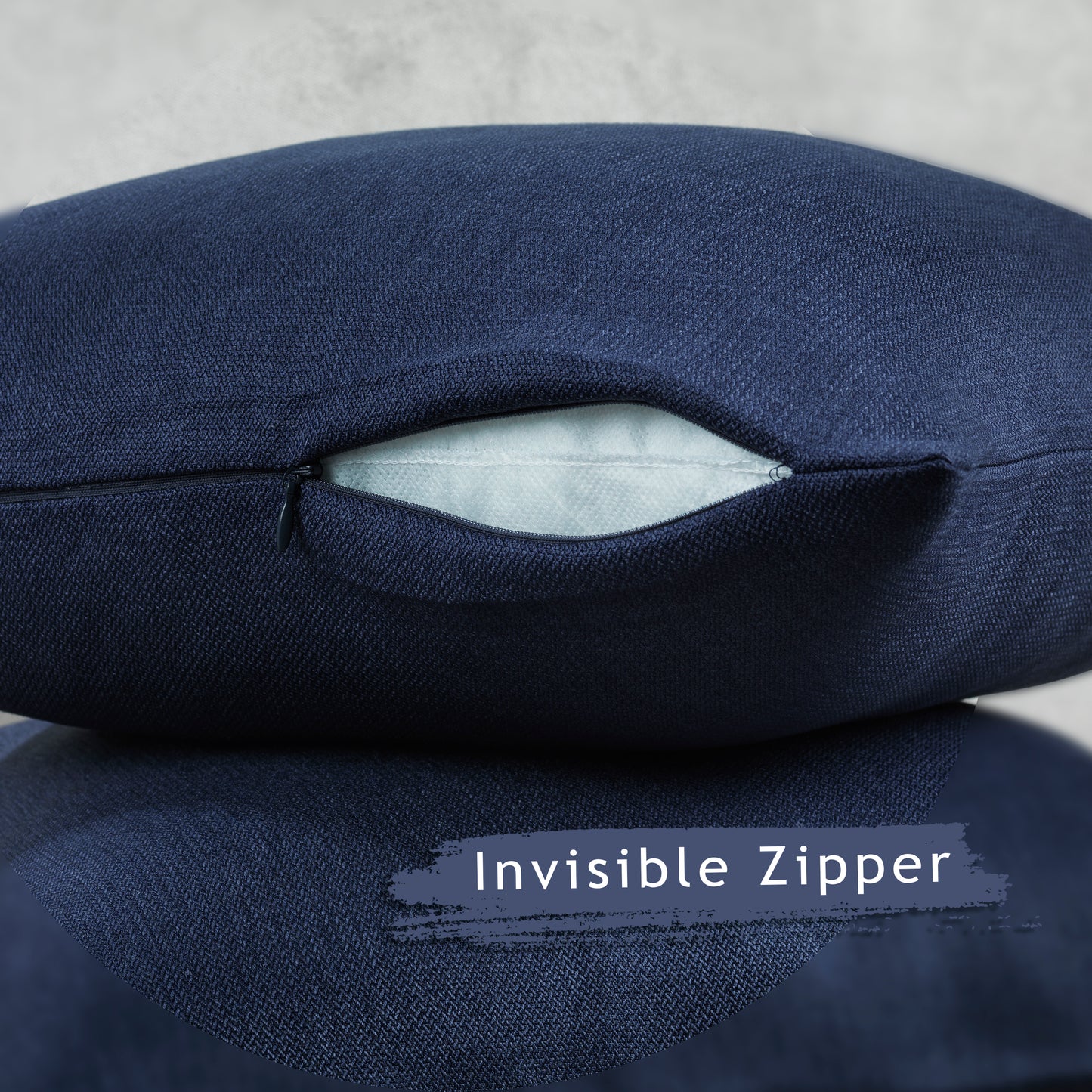 Linen Texture Cushion Covers Set of 2 Hidden Zipper - Navy Blue