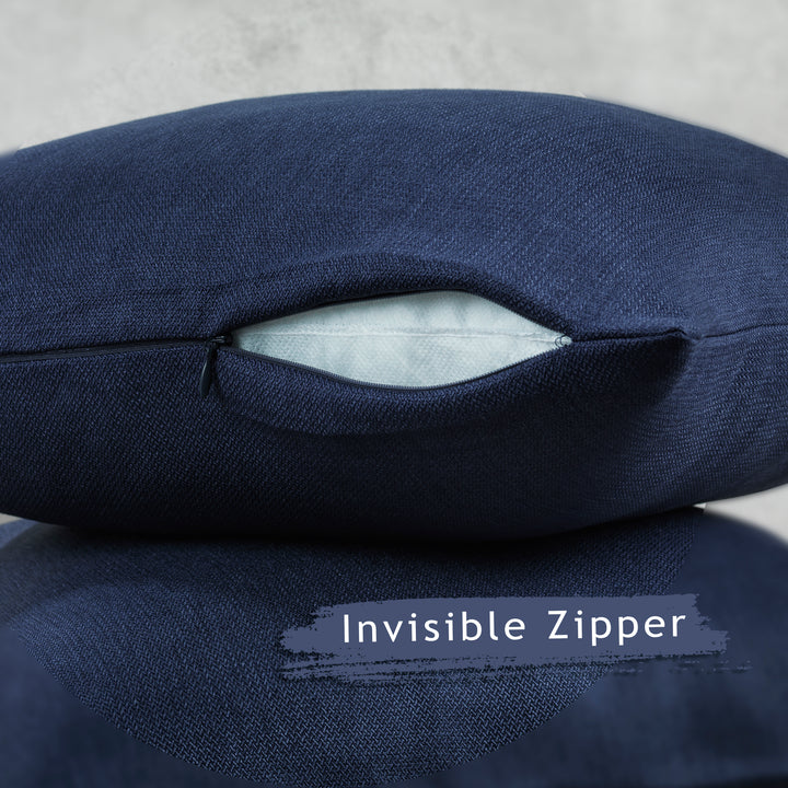 Linen Texture Cushion Covers Set of 2 Hidden Zipper - Navy Blue