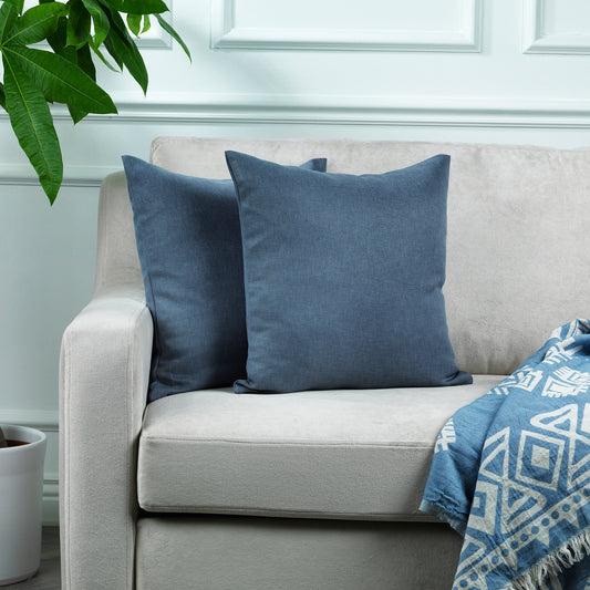Linen Texture Cushion Covers Set of 2 Hidden Zipper - Sky Blue