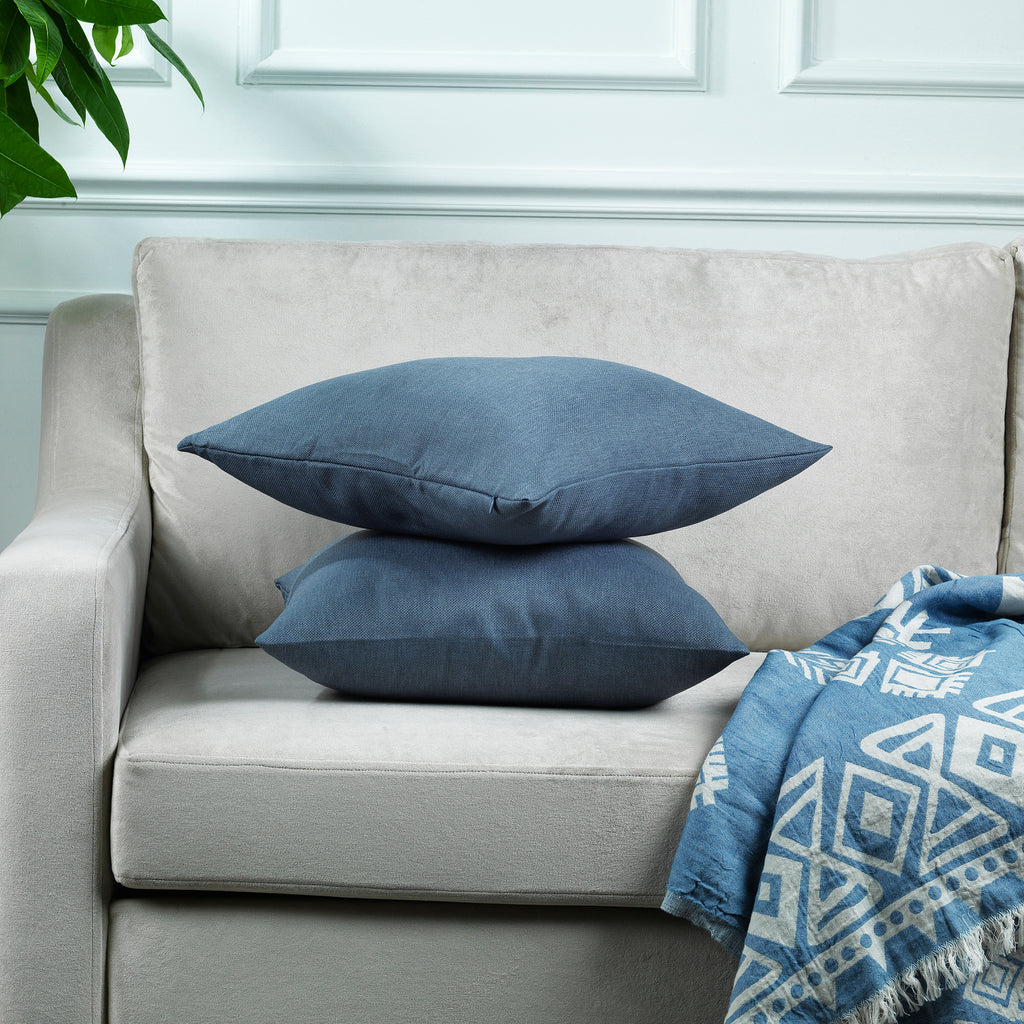 Linen Texture Cushion Covers Set of 2 Hidden Zipper - Sky Blue