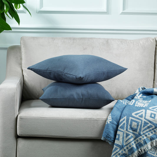 Linen Texture Cushion Covers Set of 2 Hidden Zipper - Sky Blue