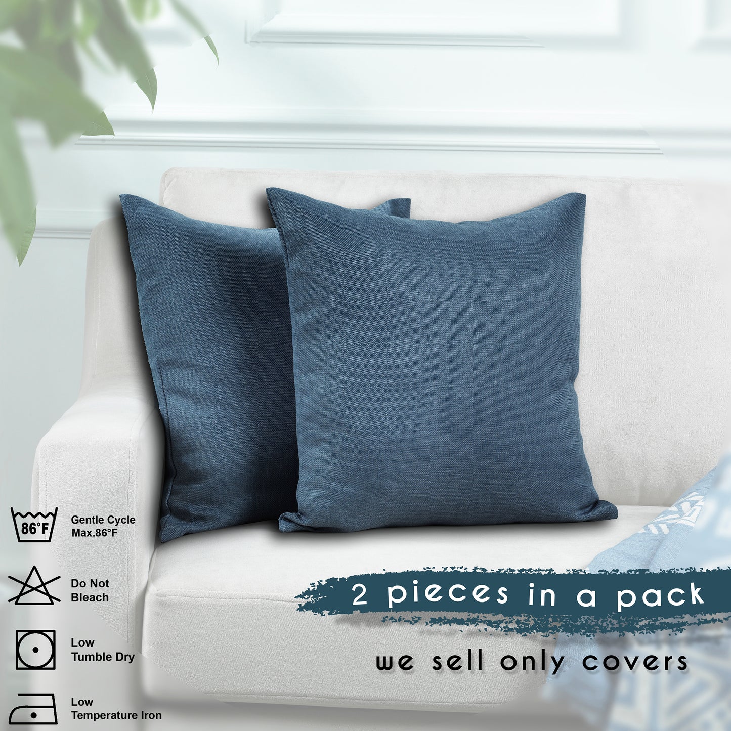 Linen Texture Cushion Covers Set of 2 Hidden Zipper - Sky Blue