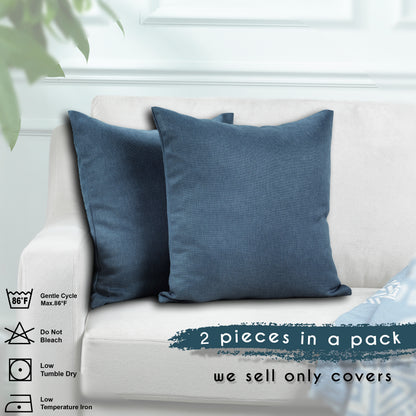 Linen Texture Cushion Covers Set of 2 Hidden Zipper - Sky Blue