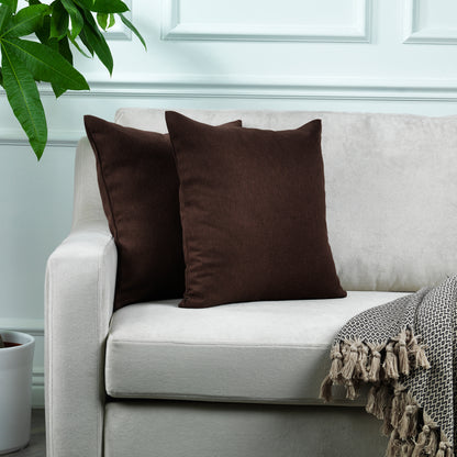 Linen Texture Cushion Covers Set of 2 Hidden Zipper - Brown