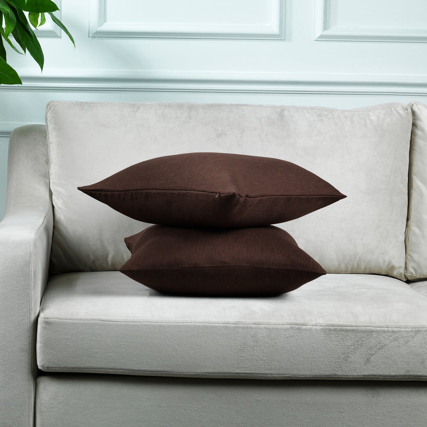 Linen Texture Cushion Covers Set of 2 Hidden Zipper - Brown