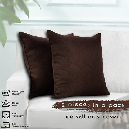 Linen Texture Cushion Covers Set of 2 Hidden Zipper - Brown