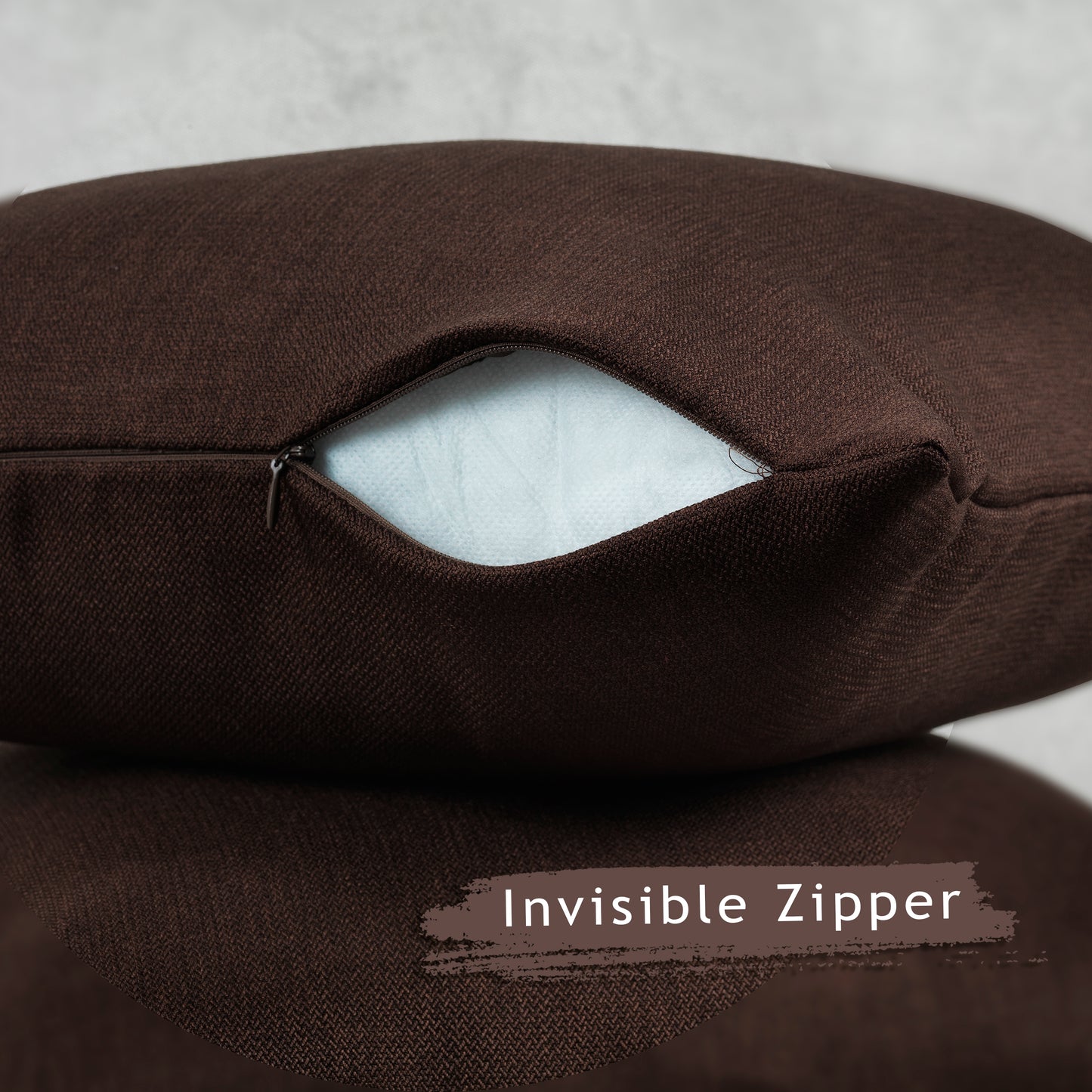 Linen Texture Cushion Covers Set of 2 Hidden Zipper - Brown