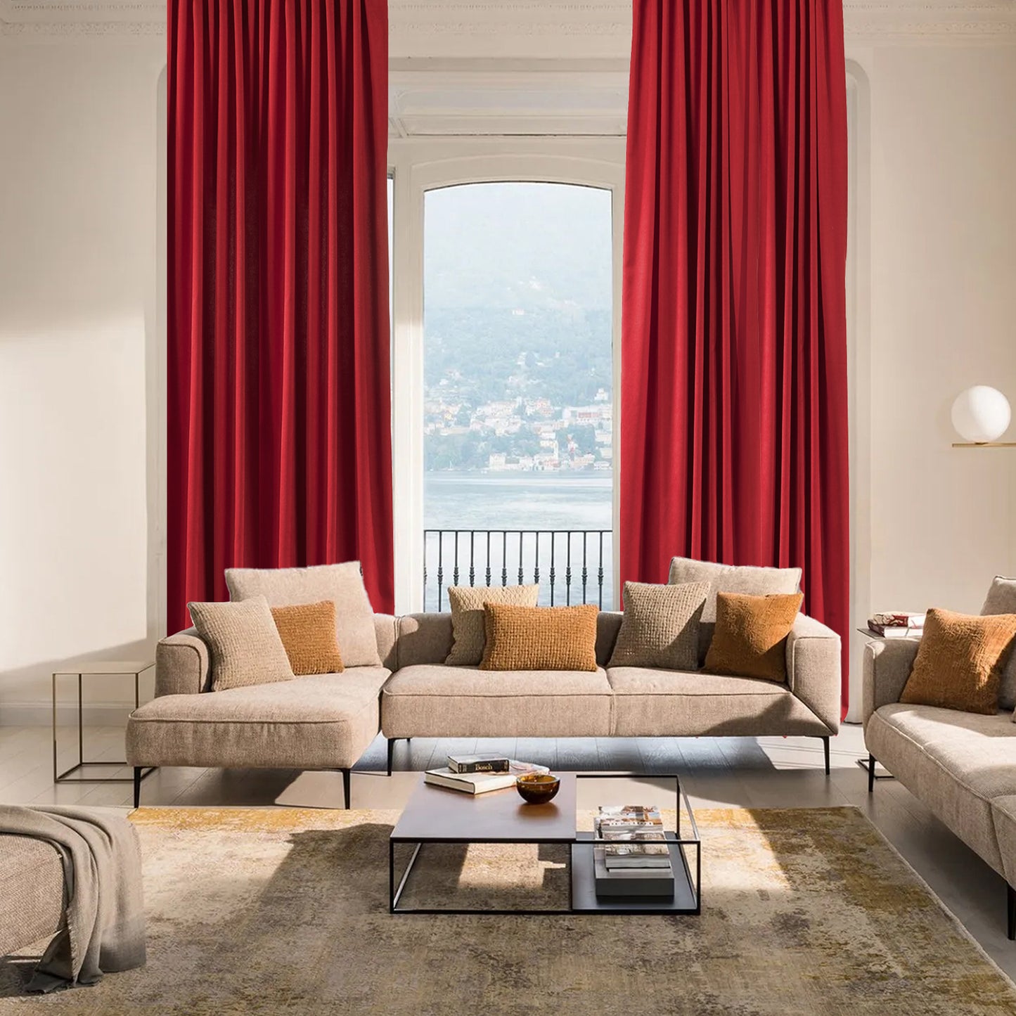 Decorative Pinch Pleated Curtain Single Panel - Red