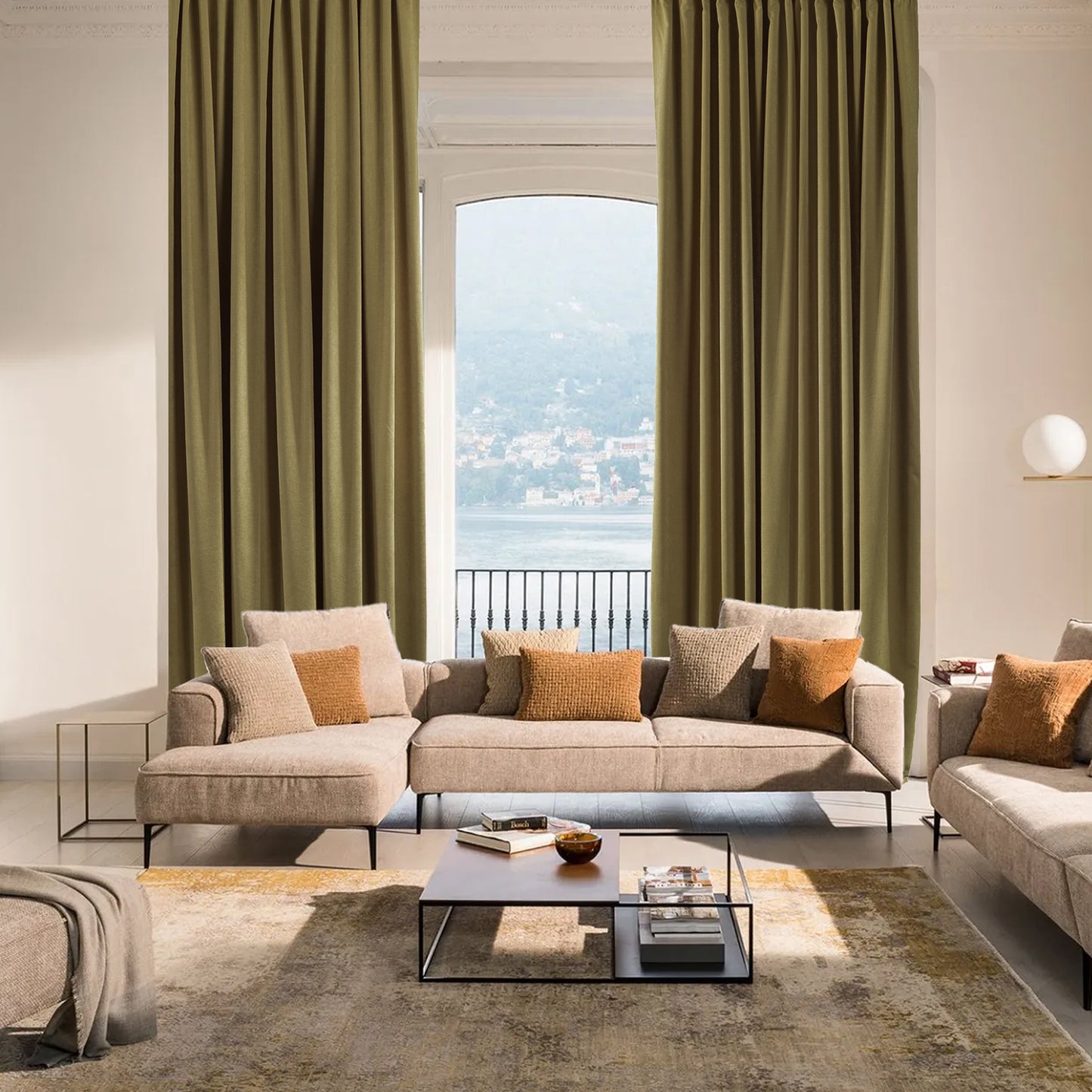 Decorative Pinch Pleated Curtain Single Panel - Olive Green