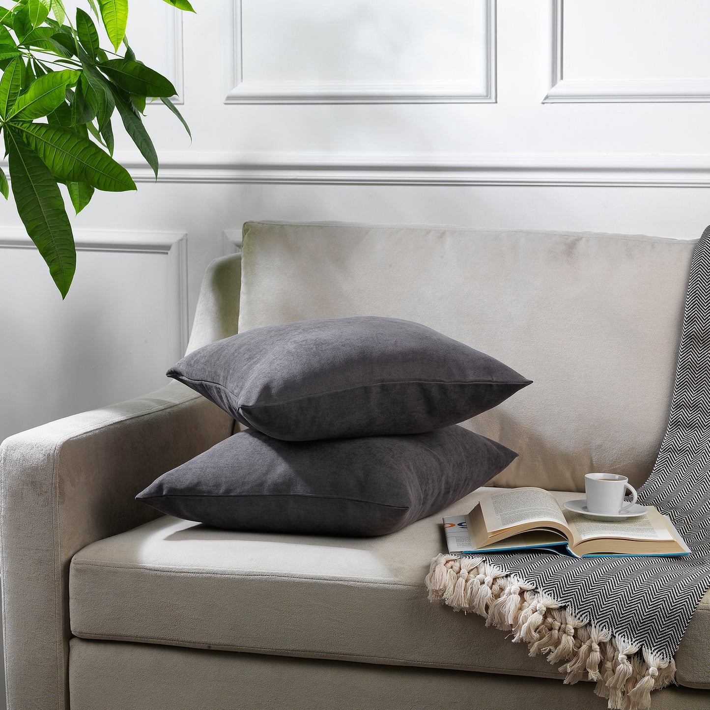 Decorative Cushion Covers Set of 2 Hidden Zipper - Grey