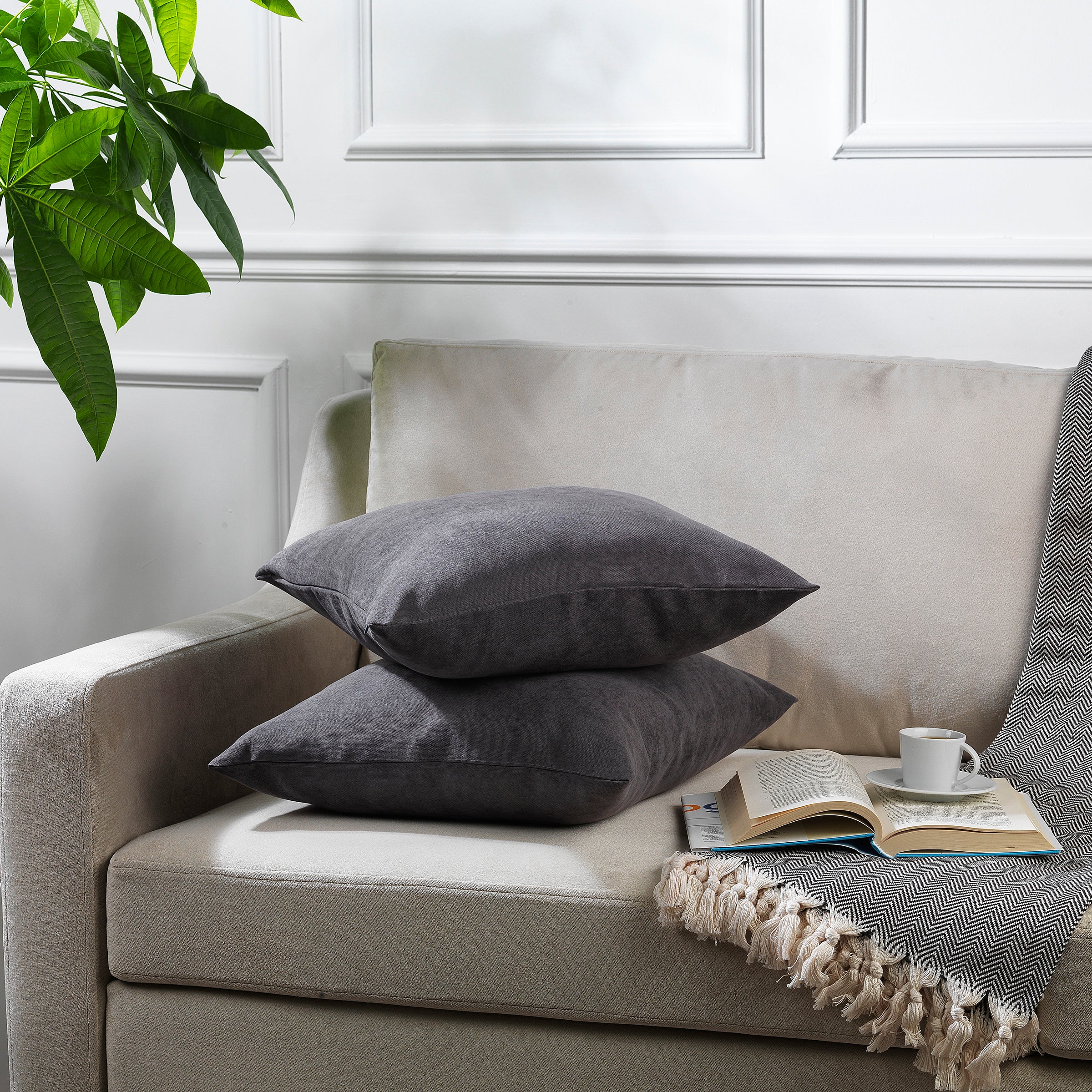 Decorative Cushion Covers Set of 2 Hidden Zipper - Grey