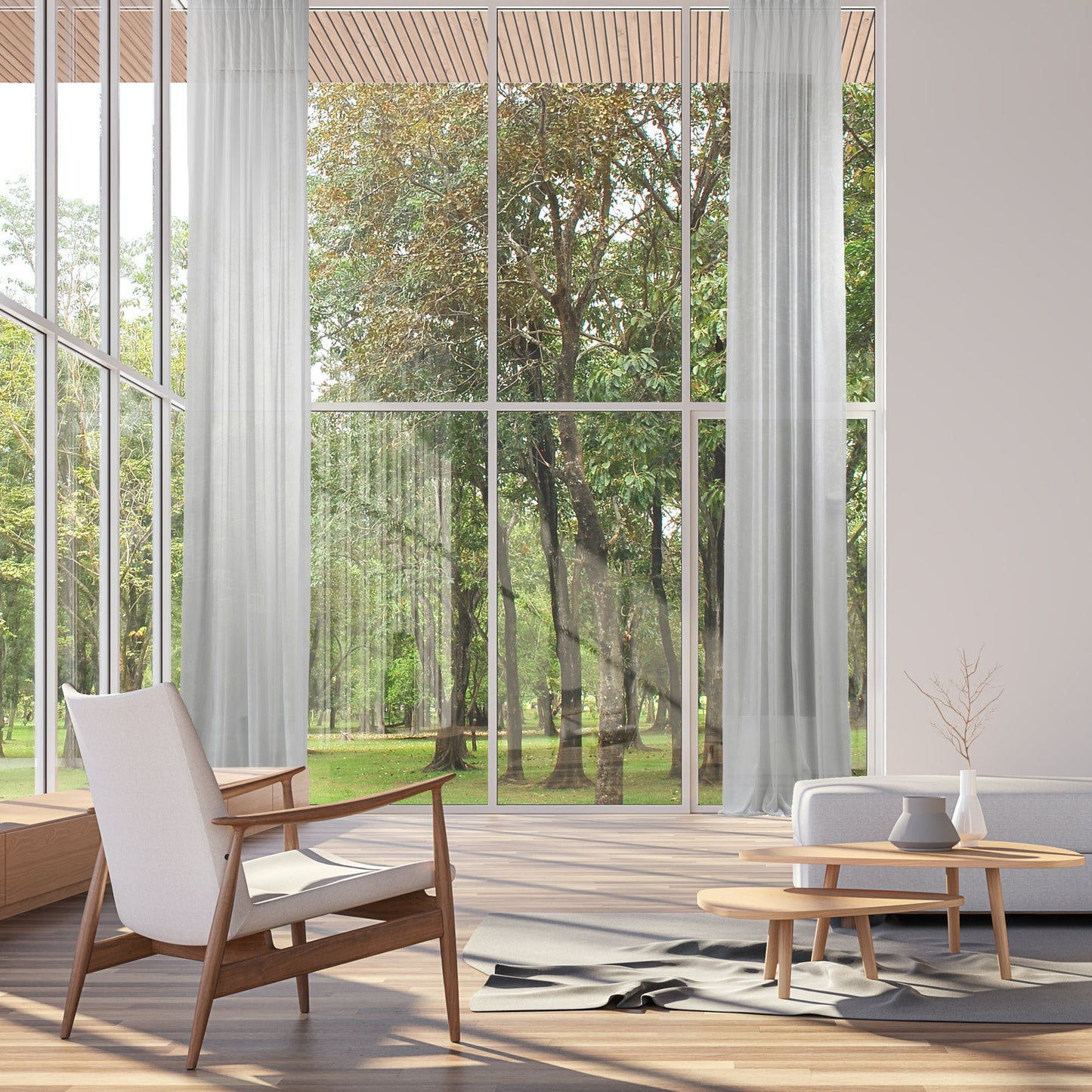 Sheer Silk Crepe Curtain Single Panel - White