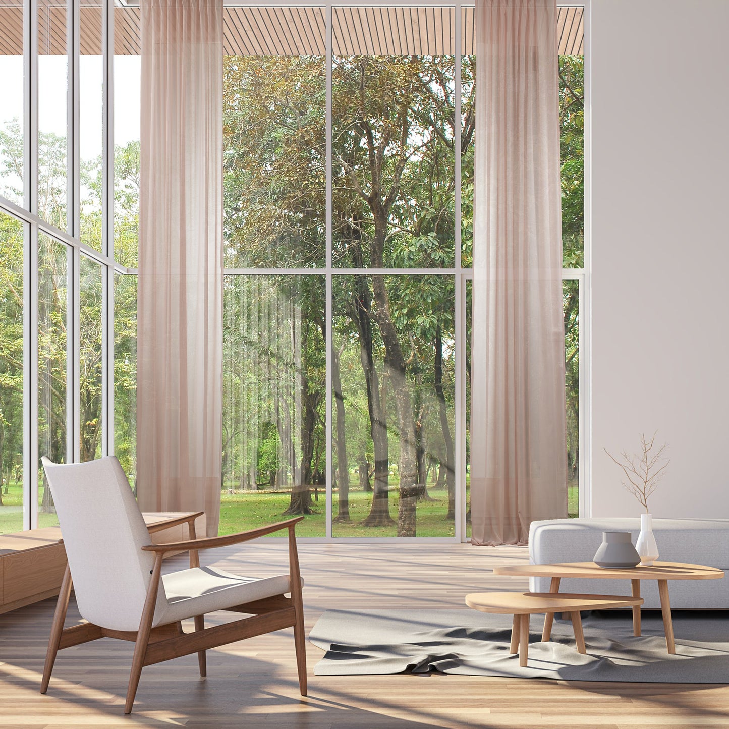 Sheer Silk Crepe Curtain Single Panel - Pink