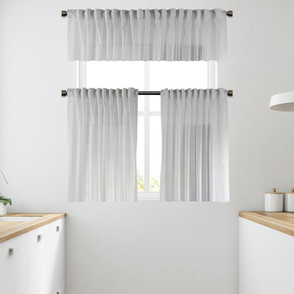 Sheer silk crepe kitchen valances, sheer silk crepe valance, kitchen window valance, light filtering kitchen curtains, decorative kitchen valance, elegant window topper, modern kitchen decor, luxury kitchen valance, café window curtain, custom kitchen valance, rod pocket valance, sheer window treatment, kitchen window curtains, stylish window valance, home decor, window furnishings, decorative kitchen window topper