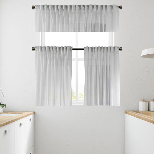 Sheer silk crepe kitchen valances, sheer silk crepe valance, kitchen window valance, light filtering kitchen curtains, decorative kitchen valance, elegant window topper, modern kitchen decor, luxury kitchen valance, café window curtain, custom kitchen valance, rod pocket valance, sheer window treatment, kitchen window curtains, stylish window valance, home decor, window furnishings, decorative kitchen window topper
