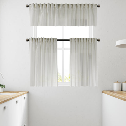 Sheer silk crepe kitchen valances, sheer silk crepe valance, kitchen window valance, light filtering kitchen curtains, decorative kitchen valance, elegant window topper, modern kitchen decor, luxury kitchen valance, café window curtain, custom kitchen valance, rod pocket valance, sheer window treatment, kitchen window curtains, stylish window valance, home decor, window furnishings, decorative kitchen window topper.