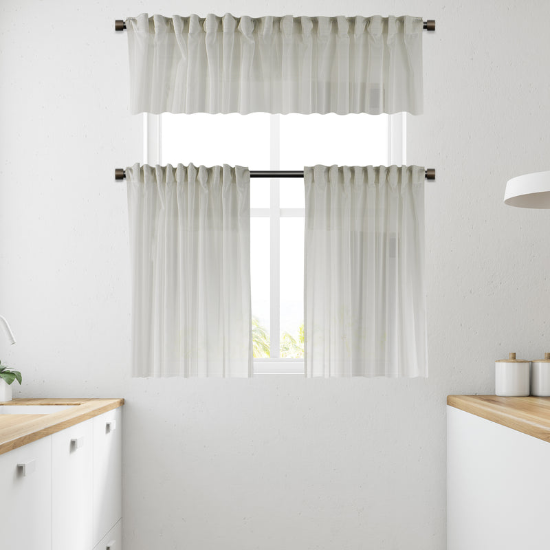 Sheer silk crepe kitchen valances, sheer silk crepe valance, kitchen window valance, light filtering kitchen curtains, decorative kitchen valance, elegant window topper, modern kitchen decor, luxury kitchen valance, café window curtain, custom kitchen valance, rod pocket valance, sheer window treatment, kitchen window curtains, stylish window valance, home decor, window furnishings, decorative kitchen window topper.