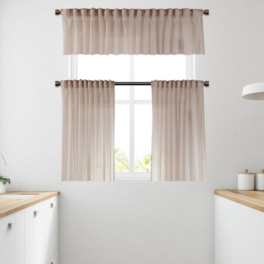 Sheer silk crepe kitchen valances, sheer silk crepe valance, kitchen window valance, light filtering kitchen curtains, decorative kitchen valance, elegant window topper, modern kitchen decor, luxury kitchen valance, café window curtain, custom kitchen valance, rod pocket valance, sheer window treatment, kitchen window curtains, stylish window valance, home decor, window furnishings, decorative kitchen window topper.