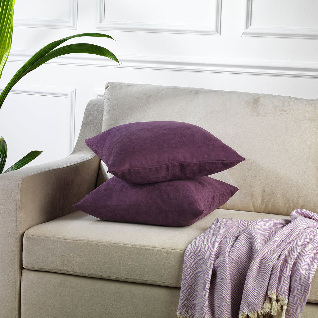 Decorative Cushion Covers Set of 2 Hidden Zipper - Purple
