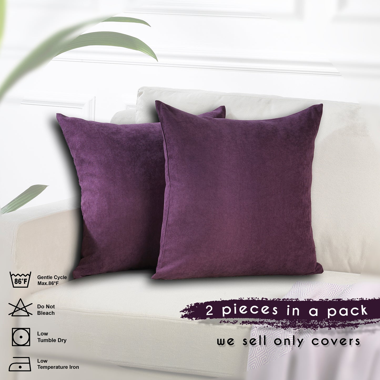 Decorative Cushion Covers Set of 2 Hidden Zipper - Purple