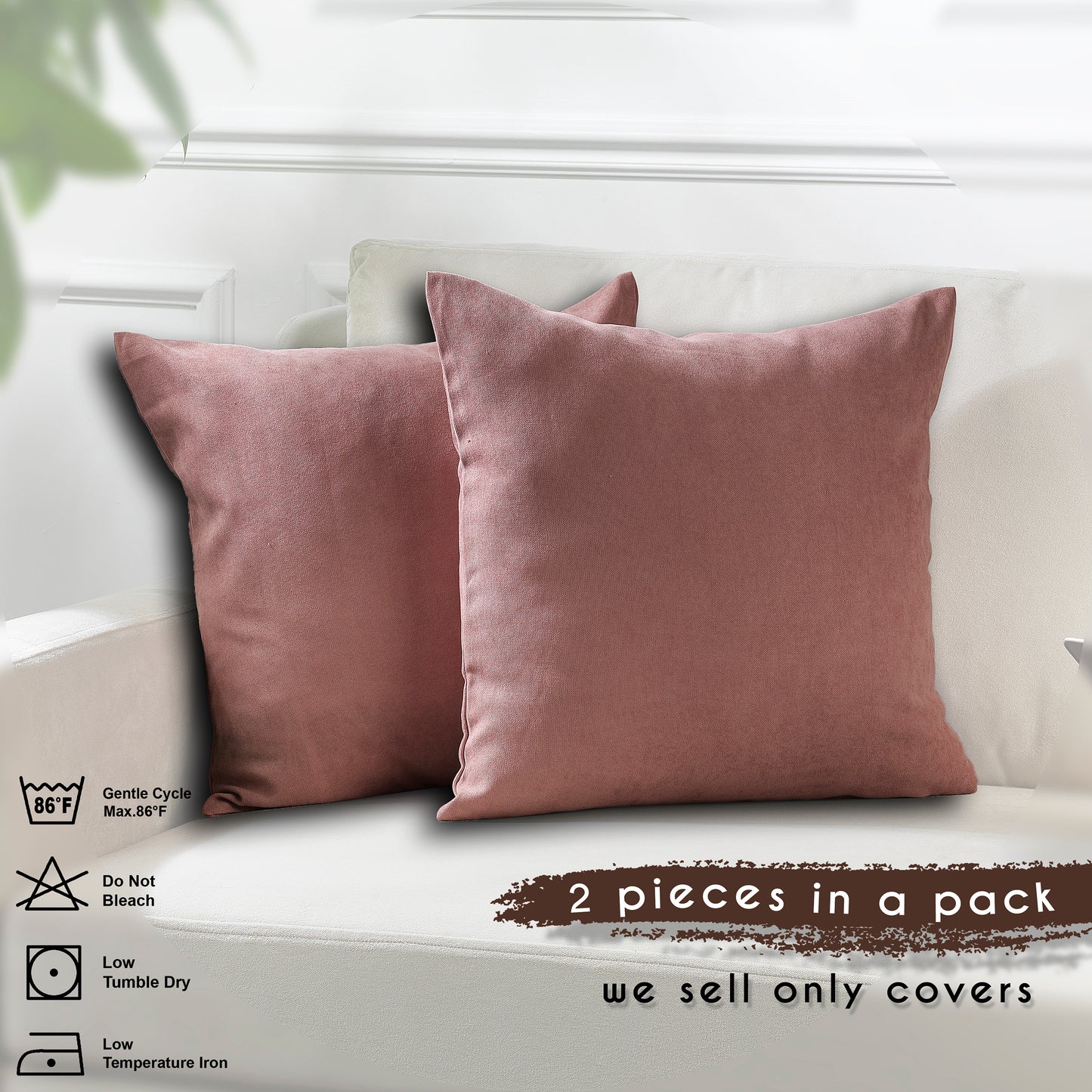 Decorative Cushion Covers Set of 2 Hidden Zipper - Rose Pink