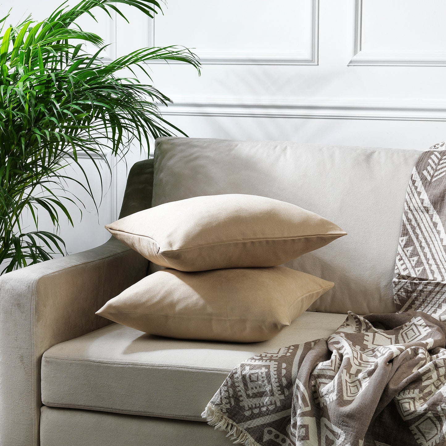 Decorative Cushion Covers Set of 2 Hidden Zipper - Beige