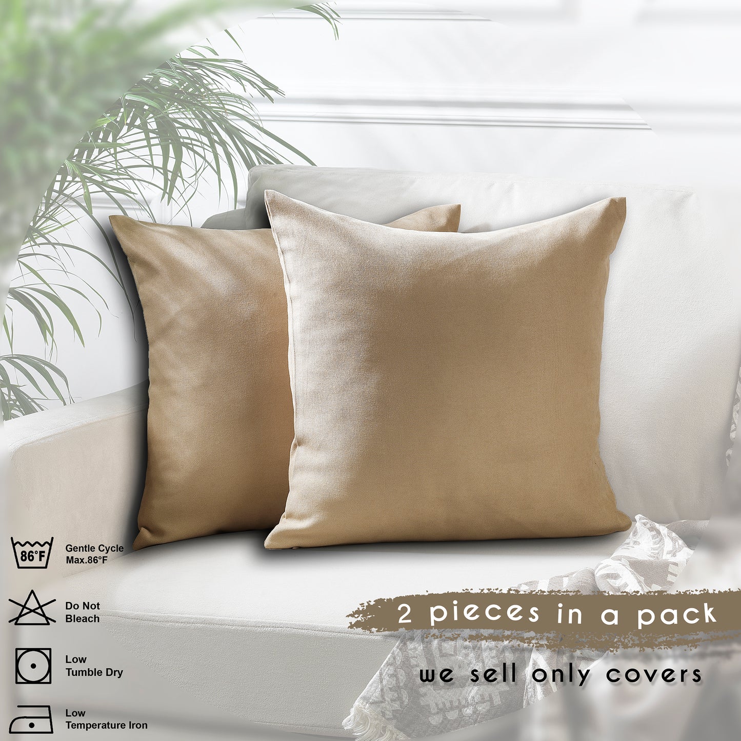 Decorative Cushion Covers Set of 2 Hidden Zipper - Beige