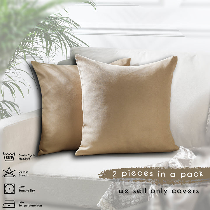 Decorative Cushion Covers Set of 2 Hidden Zipper - Beige
