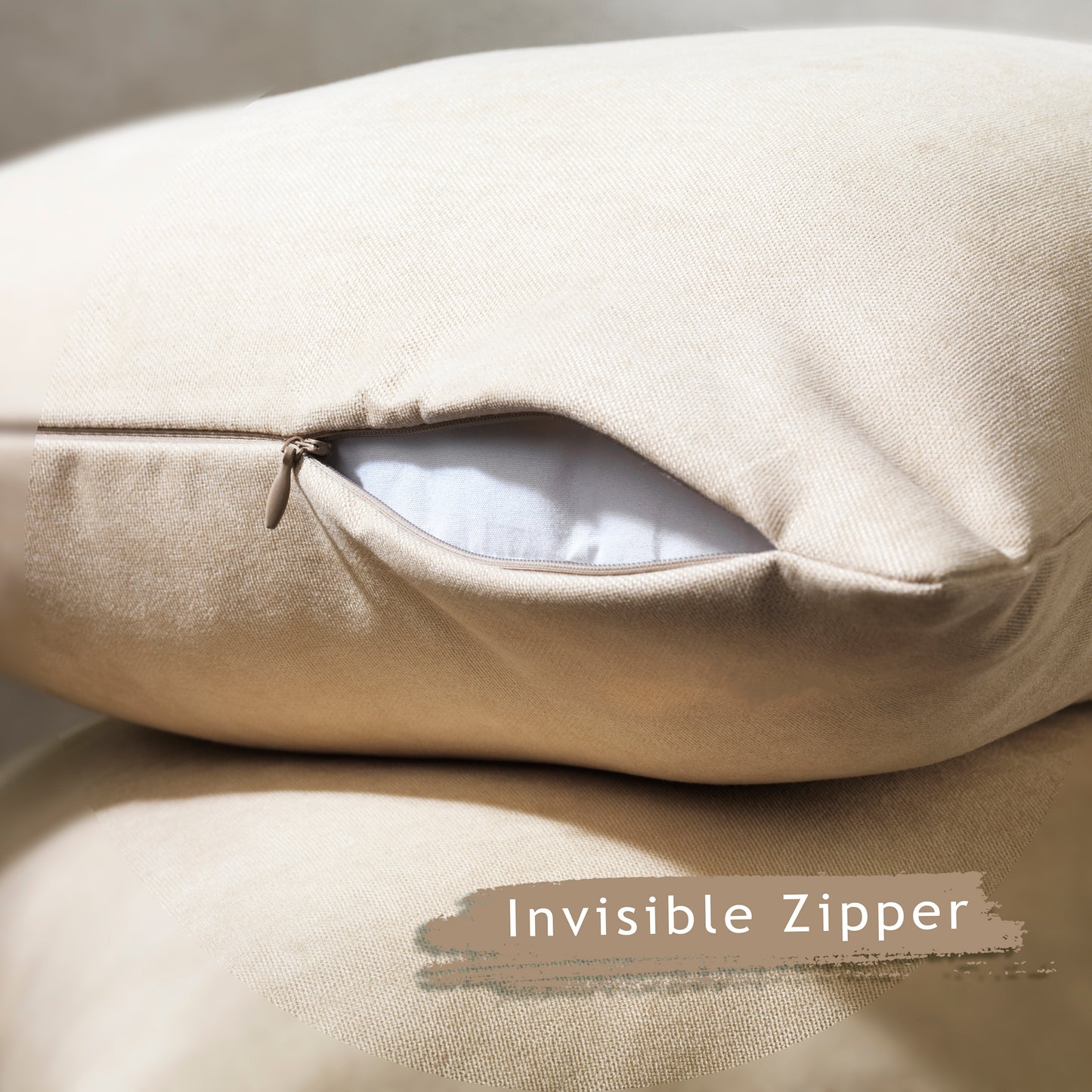 Decorative Cushion Covers Set of 2 Hidden Zipper - Beige