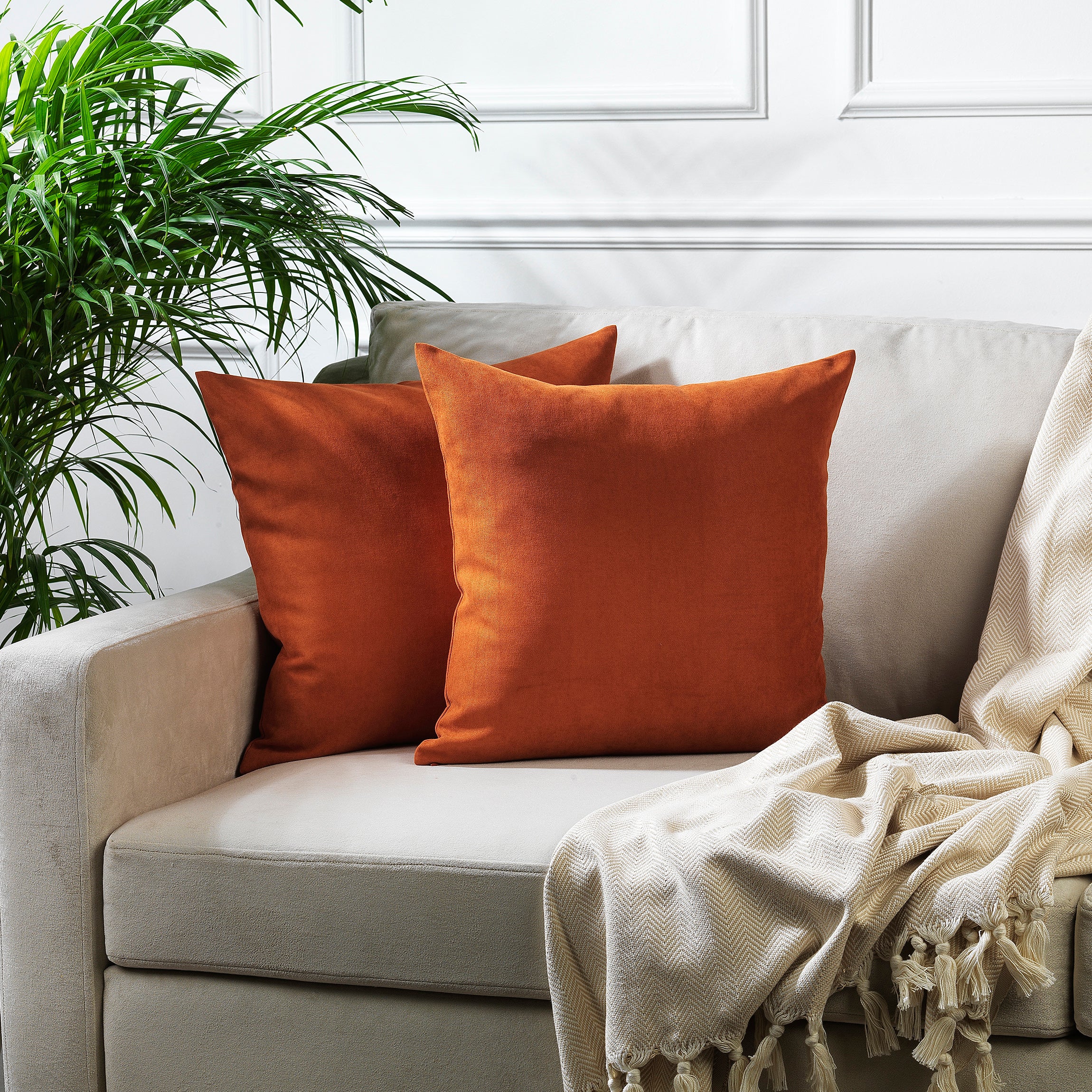 Decorative Cushion Covers Set of 2 Hidden Zipper - Burnt Orange