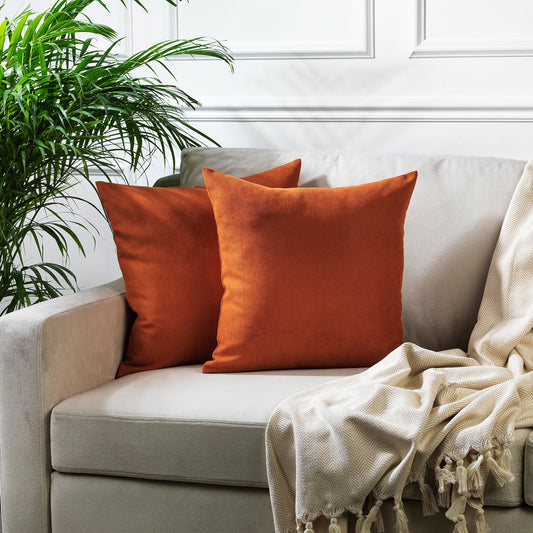 Decorative Cushion Covers Set of 2 Hidden Zipper - Burnt Orange