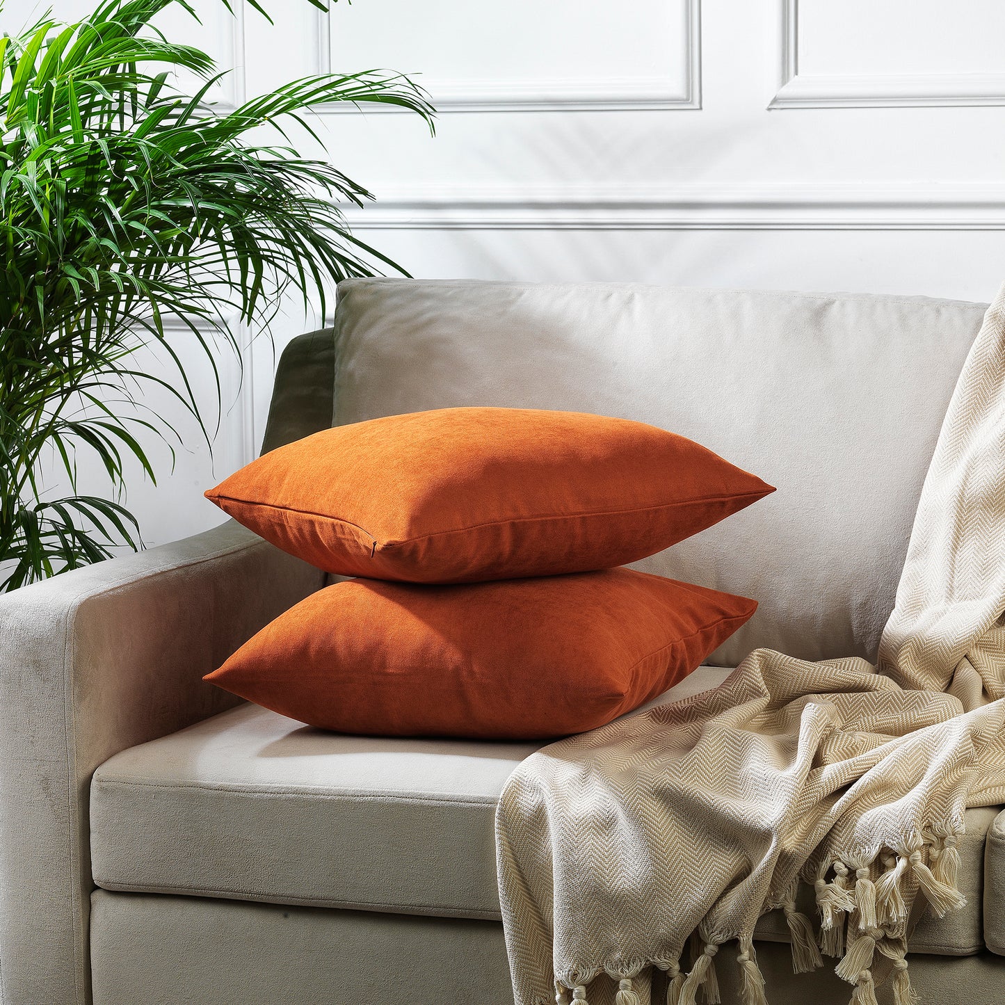 Decorative Cushion Covers Set of 2 Hidden Zipper - Burnt Orange
