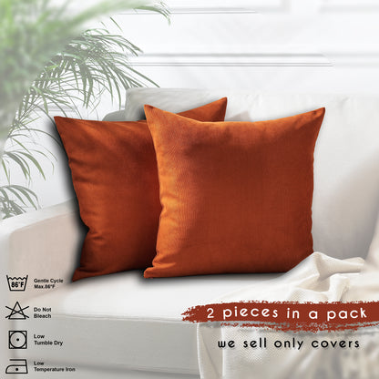 Decorative Cushion Covers Set of 2 Hidden Zipper - Burnt Orange