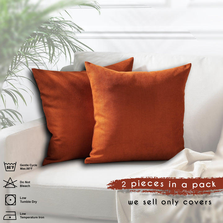 Decorative Cushion Covers Set of 2 Hidden Zipper - Burnt Orange
