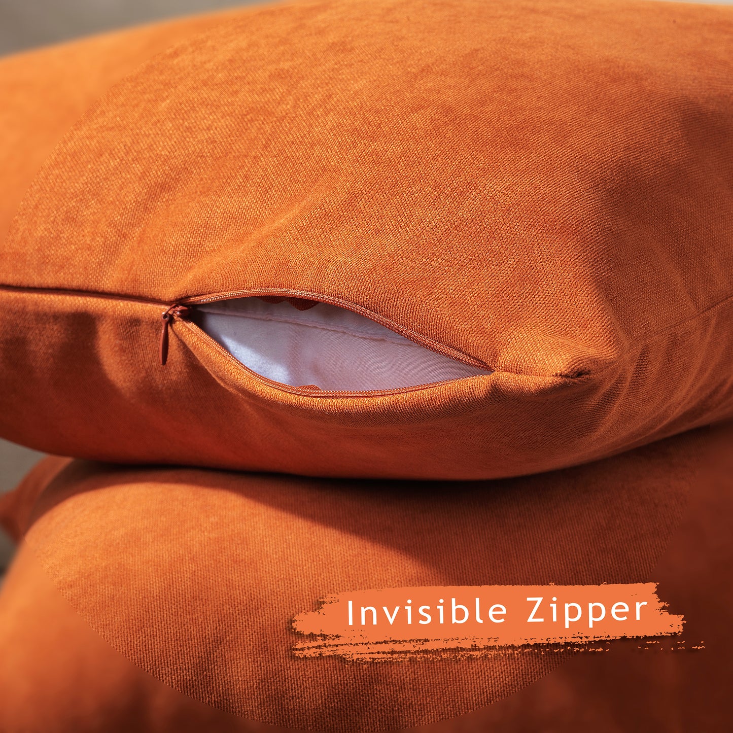 Decorative Cushion Covers Set of 2 Hidden Zipper - Burnt Orange