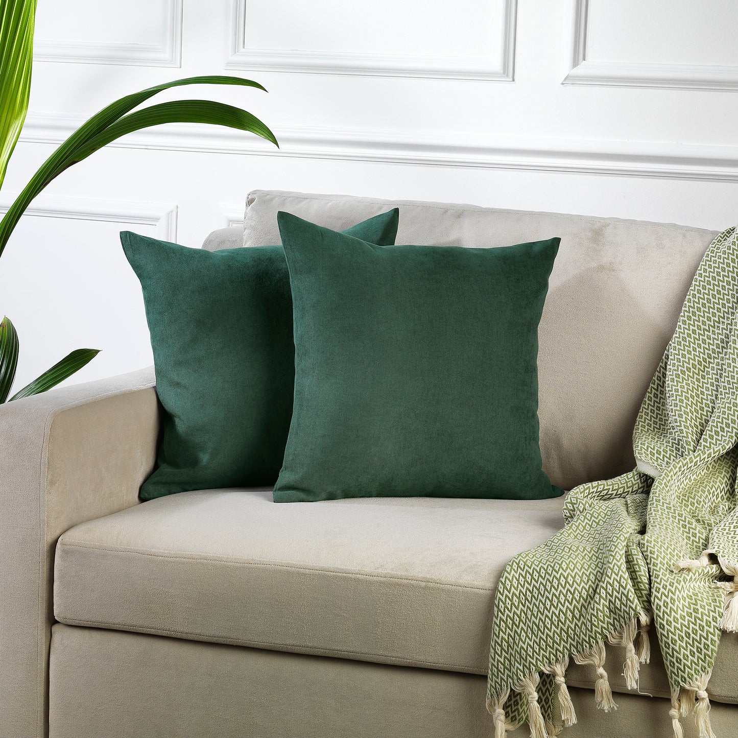 Decorative Cushion Covers Set of 2 Hidden Zipper - Dark Green